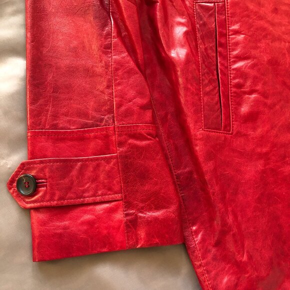 Ruby Red Danier Button Down Leather Coat - Picture 9 of 12